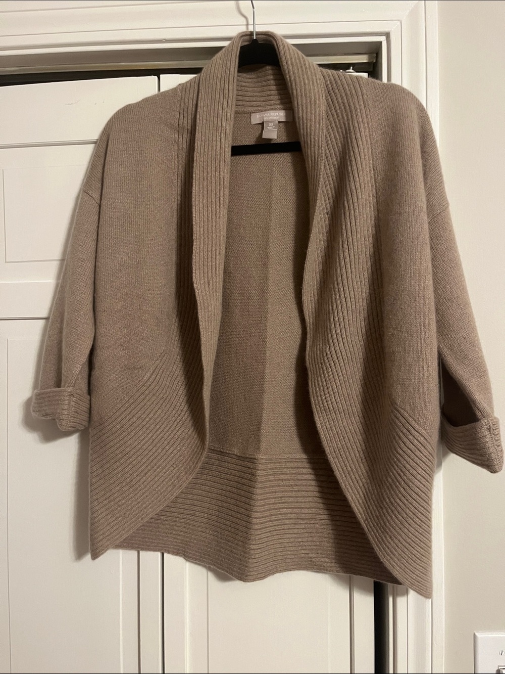 Banana Republic CASHMERE Taupe Open-Front Ribbed Shawl Cardigan